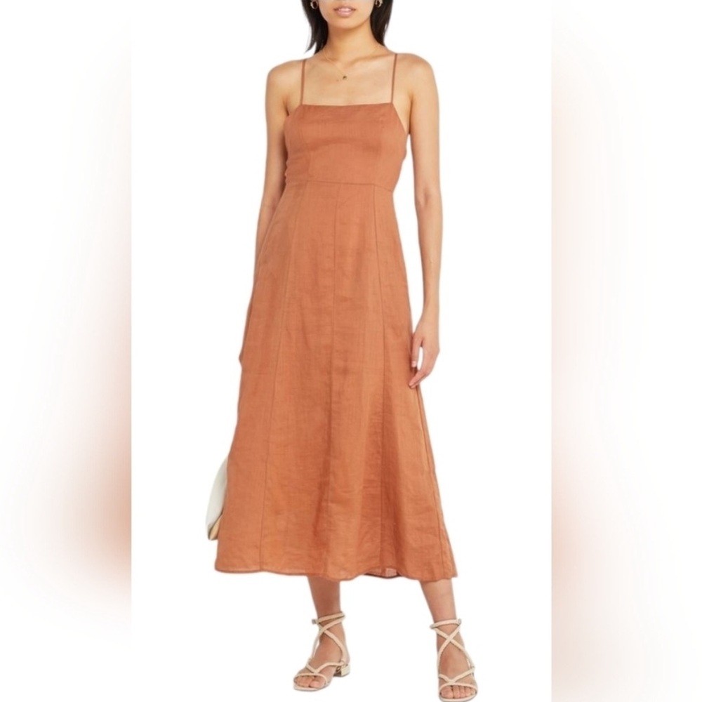 O.P.T. Anthropologie Brinley Rust Orange Linen Blend A-line Midi Dress